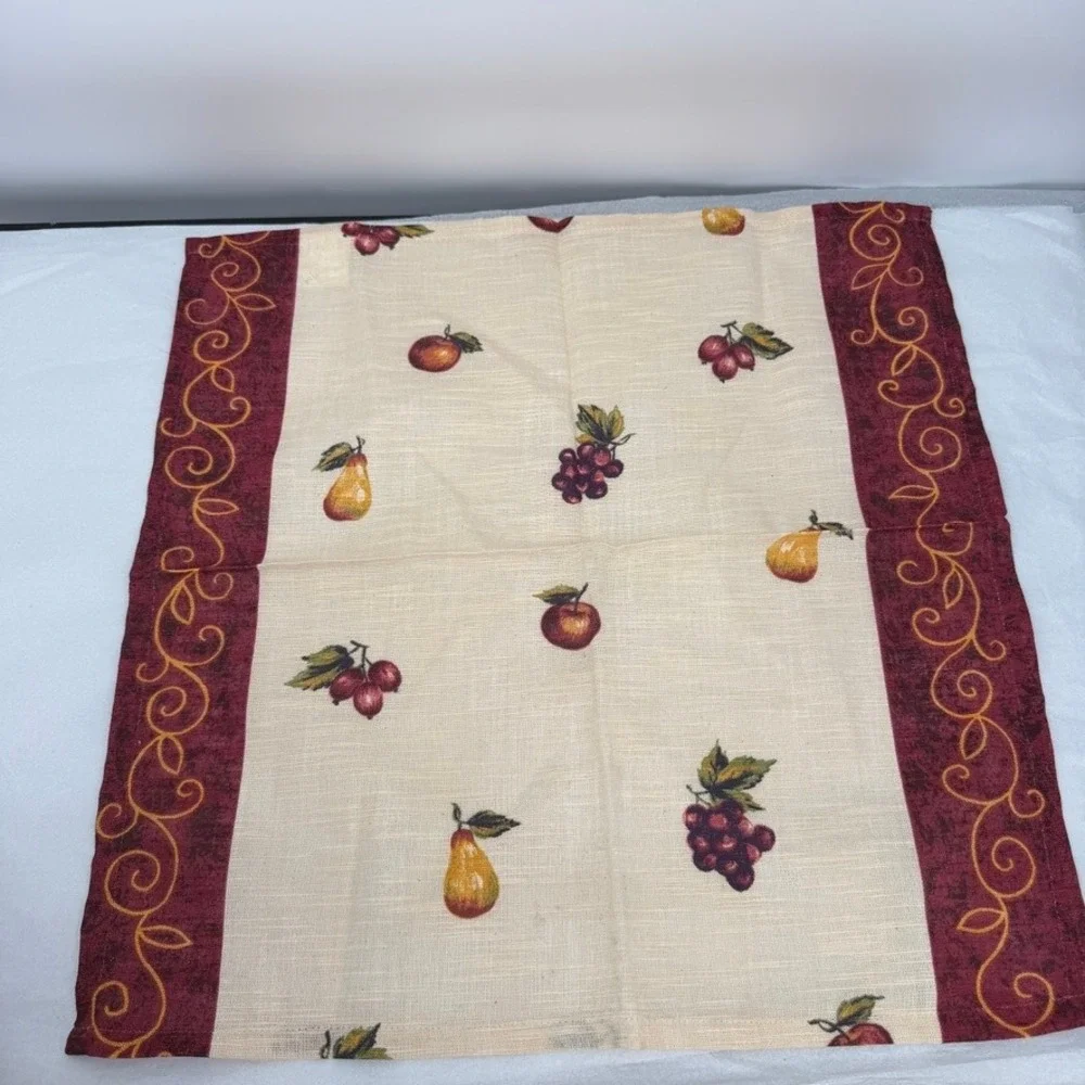 Avon Cloth Napkins Home Style Lab 6pc NEW Table Linens Fruit Print Scroll Edge